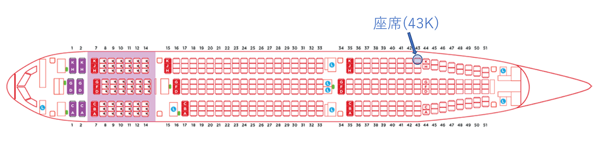 ベトジェットエアのA330型機の座席表と自席の位置