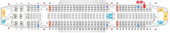 ANAのB787-8型機の座席表と自席の位置